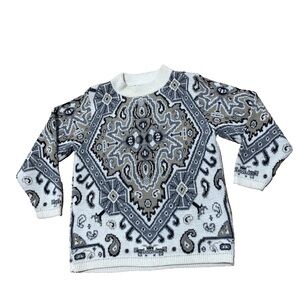 Alfred Dunner Vtg 80s 90s Sweater Women S Retro Geometric Tan Cream Stretch 40"